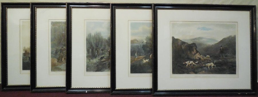 Lot of 5 R. G. Reeve Hunt Scene Engravings: A lot of five R. G. Reeve hunt scene engravings of paintings by R. B. Davis (animal painter to his majesty), published London, November 2nd, 1836. 15" H x 18 3.4" W. Very good condition.