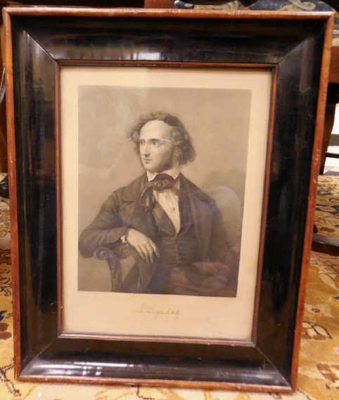 Autograph Felix Mendelssohn Engraving by W. Hensel: Autograph Felix Mendelssohn Engraving by W. Hensel. Showing a portrait of Jakob Ludwig Felix Mendelssohn Bartholdy (3 February 1809 – 4 November 1847), original by Wilhelm Hensel. Signature appears 