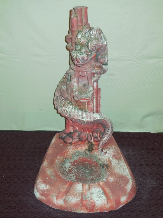 Vintage Pink Dragon Garden Bird Bath: Vintage pink dragon cement bird bath / fountain. 14" W x 16" D x 23" H. In good vintage condition.