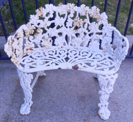Vintage Wrought Iron Grape & Leaf Patio Bench