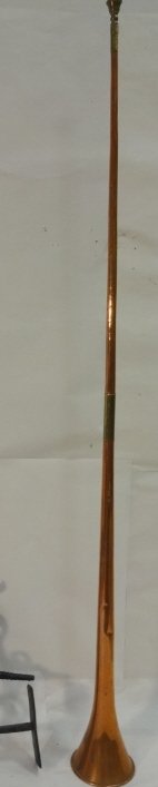 18th Antique Copper Horn: An 18th century long copper and brass horn, 4 3/4" dia. x 51 3/4" L - in good antique condition.