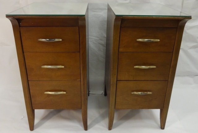 Pair of Mid Century Mirror Top Side Tables: Pair of mid-century mirror-top side tables. 16" W x 21" D x 32 1/4" H, good condition.