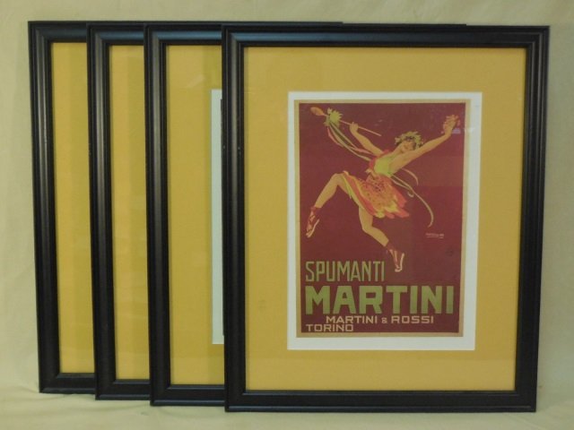 Suite of 4 Vintage Advertisement Italian Posters: Lot of 4 vintage Italian promotional posters. "Ramazzotti", "Spumante Martini & Rossi","GE Ventilatori", "Birra Pedavena". 15" H x 11" W. In very good vintage condition.