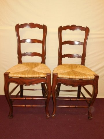 Pair Contemporary French Country Counter Stools: Pair of rush seat counter stools. 22" W x 18" D x 47" H Seat height: 24" H. In excellent condition.