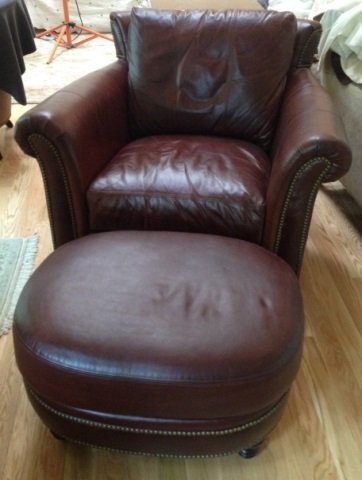 New Stickley Leather Armchair & Ottoman: New leather armchair and ottoman made by Bradington Young. Purchased at Stickley. Like new condition.