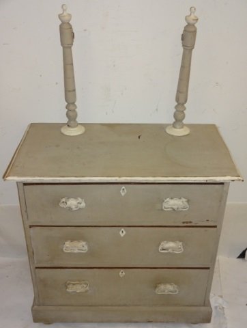 Antique Swedish Chest of Drawers w/ Mirror Stand: Vintage Swedish grey end table with three drawers and mirror stand. 32 3/4" W x 17 3/4" D x 52" H, good used condition.