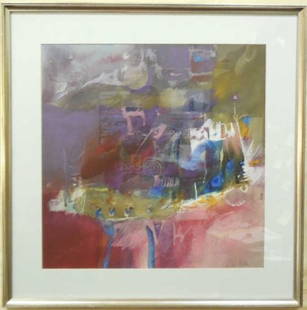 W. Scott Wilson Modern Abstract School Watercolor: Abstract watercolor signed by the artist bottom right corner, W. Scott Wilson. 20 1/2" W x 20 1/2" H. In excellent condition.