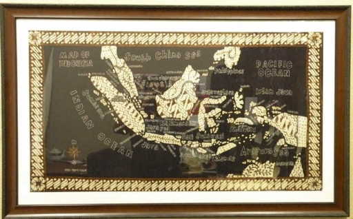 Batik Cotton Cloth Map of Indonesia Framed Batik Cotton Cloth Map of Indonesia Framed
