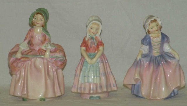 Collection of 3 Royal Doulton Porcelain Figurines: Collection of three Royal Doulton porcelain figurines. Titled, "Bo Beep" "Tootles" and "Dinky Do." All in very nice condition. Hand painted in fine detail. Largest measures approximately 5 inches in h
