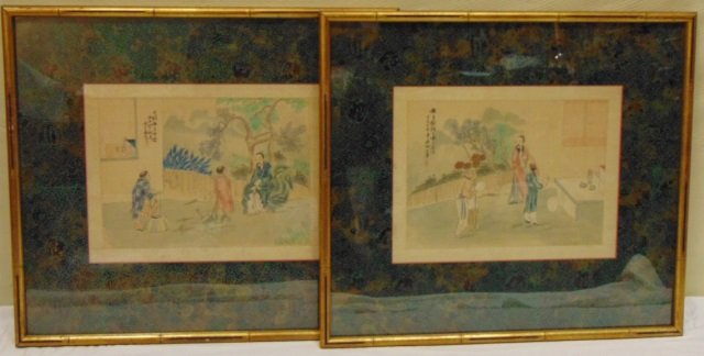 Pair of Vintage Asian Watercolors on Silk (1 of 8)