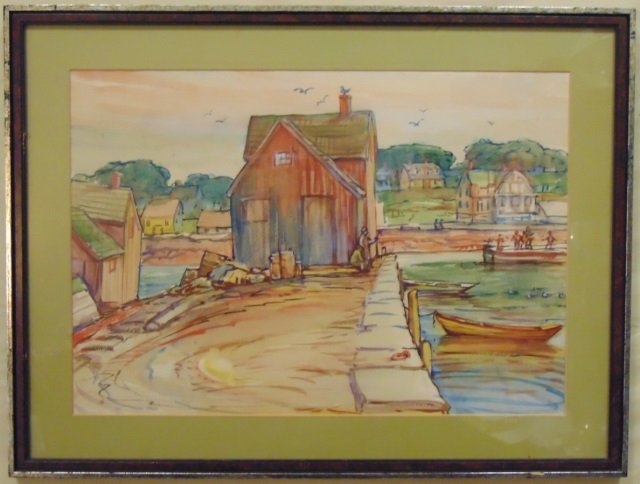 William Bradford Green - Watercolor Harbor Scene (1 of 2)
