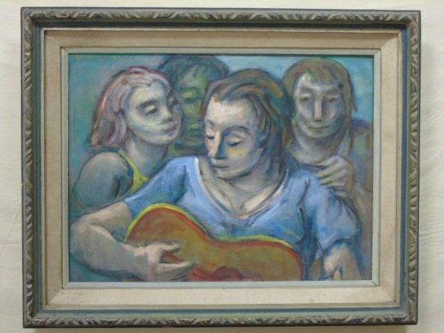 Samuel Heller - Portrait of a Guitar Player: Oil portrait of a guitar player. Signed top left corner, Samuel Heller. 23 1/2" W x 17 1/2" H. In good condition.