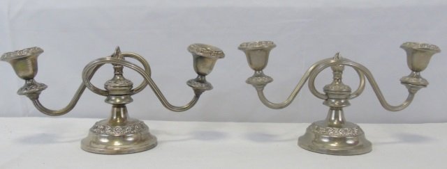 Pair of Vintage Ianthe Silver Plate Candlebra: Pair of vintage Ianthe silver plate candlebra, England. Two arm. 10 1/2" W x 4" D x 5" H. In very good condition.
