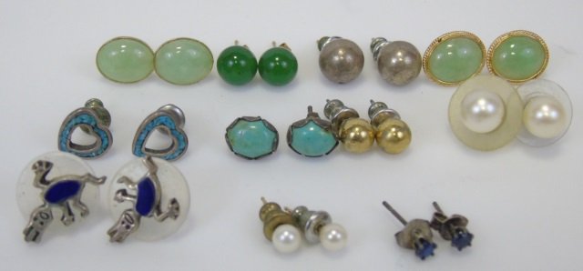 Antique Vintage Chinese Jade Pearl Stud Earrings (1 of 6)