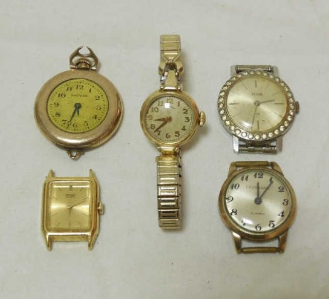 Collection of Vintage & Antique Wrist Watches: Collection of vintage and antique wrist watches and pocket watch. Makers include Lausanne, Hamilton, Waltham, Seiko and Plato. Hamilton on link bracelet. Largest measures 1.25 inches.