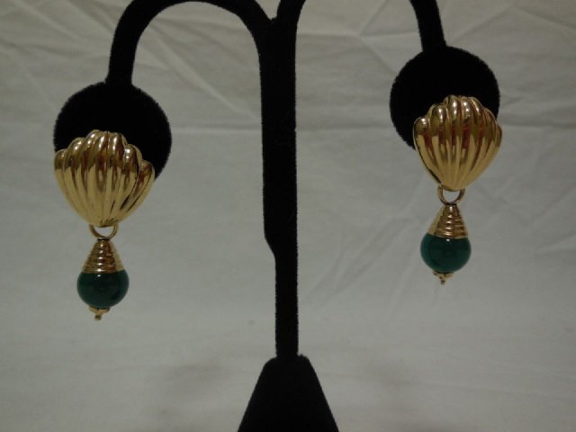 Pair 14K Gold & Chrysoprase Pierced  Earrings (1 of 4)