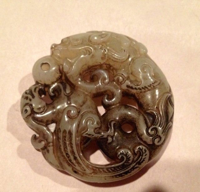 Chinese Carved Jade Dragon Phoenix Amulet Pendant (1 of 4)
