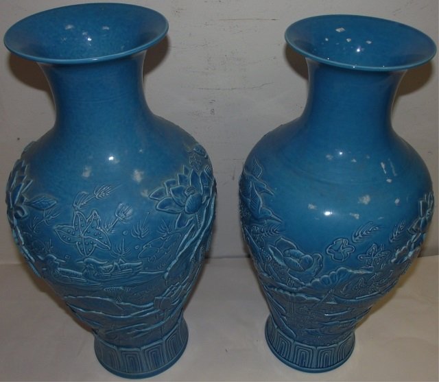 Pair of Antique Light Blue Porcelain Chinese Vases (1 of 4)