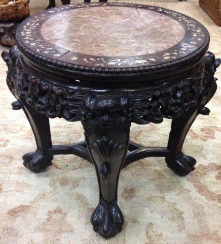 Antique Chinese Hardwood & Marble Pedestal Table (1 of 6)