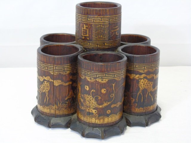 Antique Large Korean Wood Brush Pots (1 of 8)