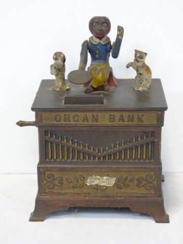Antique Cast Iron Organ Bank w/ Monkey & Cat (1 of 9)