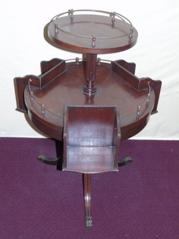 Vintage Mahogany Dumbwaiter Table w/ Brass Gallery (1 of 5)