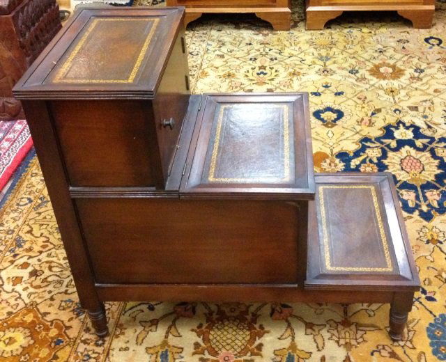 Mid Century Mahogany Tooled Leather Top Step Table (1 of 4)