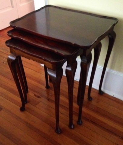 Set Three Antique Nesting Tables w Cabriole Legs (1 of 3)
