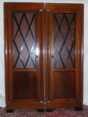 Pair Art Deco Style Glass Front Mahogany Cabinets (1 of 7)