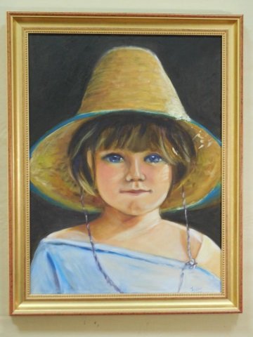 Oil on Canvas Portrait of a Child in Straw Hat (1 of 4)