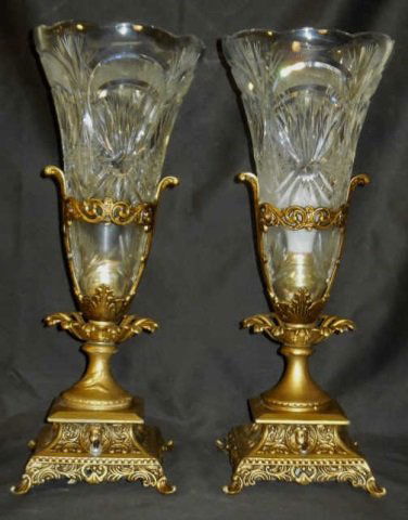 Pair of Vintage Gilt Metal & Cut Glass Lamps (1 of 4)