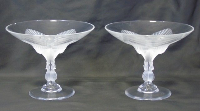 Pair of Lalique Crystal Virginia Peacock Compote (1 of 9)