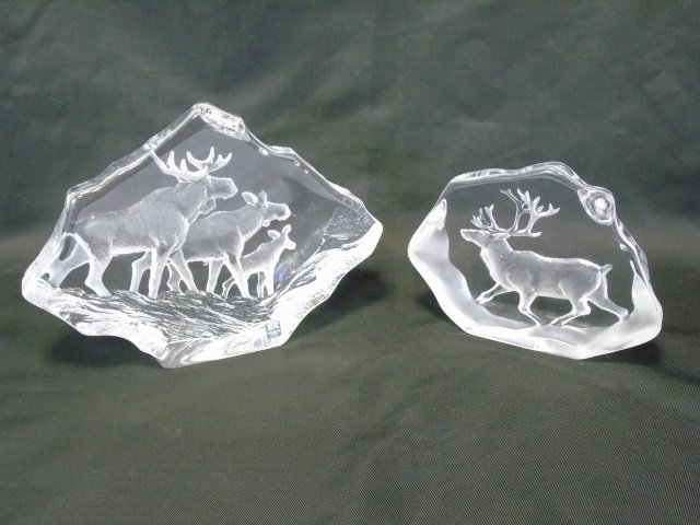 Lot of 2 Mats Jonasson Etched Crystal Elk Moose (1 of 8)