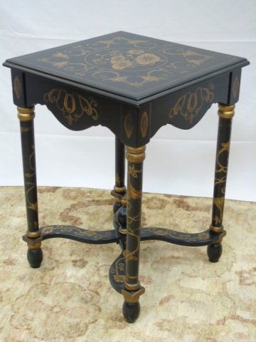 Black Painted End Table Gold Painted Decoration (1 of 7)