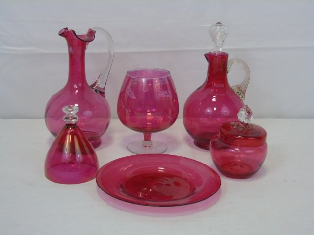 Lot of 6 Antique Cranberry Glass Pieces (1 of 10)