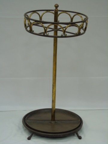 Vintage Antiqued Brass Umbrella Stand: Vintage antiqued brass umbrella stand with nice patina. 13" diameter x 27" H. Good vintage condition.