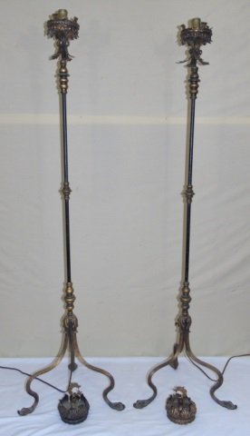 Pair of Brass Gothic Style Torchiere Floor Lamps (1 of 10)