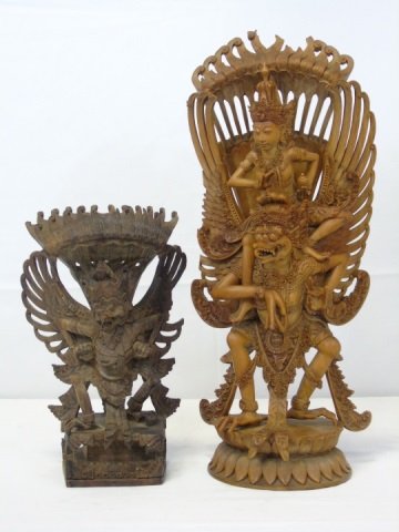 Lot of 2 Balinese Wood Carved Garuda Sculptures (1 of 10)