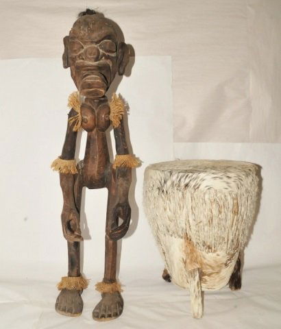 Pair Large Antique African Tribal Figure & Stool (1 of 5)