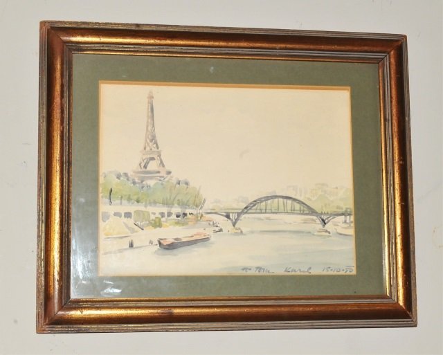 Karel APPEL Original Watercolor of Paris 1950: Signed lower right "Appel Karel 15-10-50" (Oct. 15, 1950). Karel Appel b. 1921, was a Dutch artist who was heavily influenced by Monet, Van Gogh, Soutine, Picasso and Matisse. His work is represented