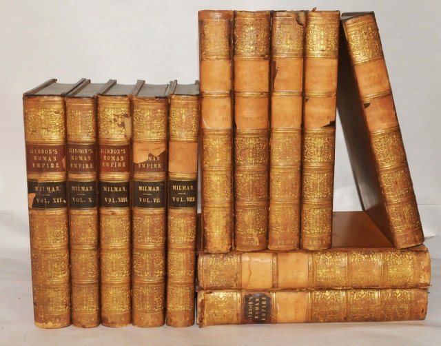 (12) 1838 Leather Vol. "GIBBON'S ROMAN EMPIRE": Twelve early, rare leatherbound editions of "Gibbon's Roman Empire" by Edward Gibbon Esquire, MDCCCXXXVIII - London - John Murray - Albermarle Street. Sub-titled "The History of the Fall & Decline of