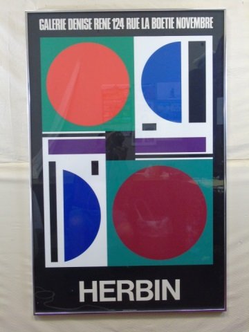 French Art Gallery Poster Auguste Herbin: French Art Gallery poster, artist Auguste Herbin exhibition. "Galerie Denise Rene, 124 Rue La Boetie, Novembre". 30 1/2" W x 47" H. Good condition.