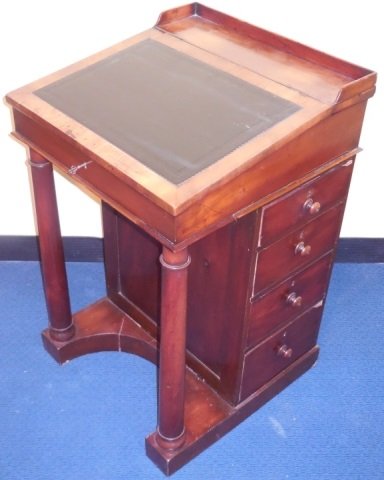 Mahogany Davenport w/Leather Top: A vintage mahogany davenport small desk with leather top. 21" W x 21" D x 33" H. Good antique condition.