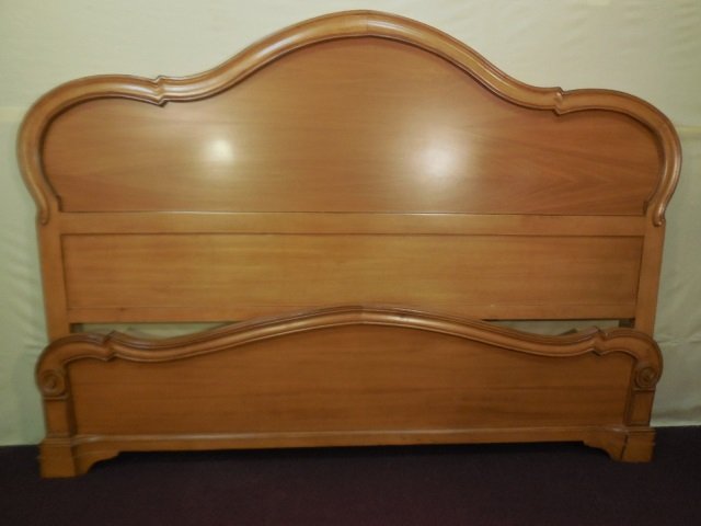 Queen Size French Provincial Style Bed Frame: A queen size French Provincial style bed frame consisting of headboard, foot board and side rails. 79" W x 57" H. In very good condition.
