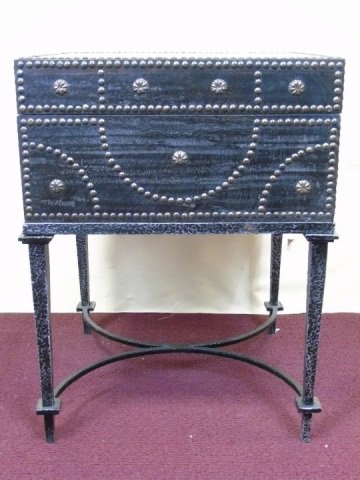 Nail Head Trim Black Document Box Stand Side Table: Nail Head Trim Black Document Box Stand Side Table. Contemporary piece made by Global Views, original retail cost of $650. 18" W x 18" D x 24" H