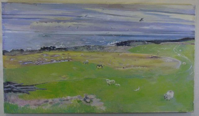 Edith Kramer 1977 Landscape Painting w/ Sheep: Edith Kramer 1977 Landscape w/ Sheep. Edith Kramer (1916-2014) was world-renowned as a pioneer in the field of Art Therapy. Founder of the graduate program at New York University, she has authored sem