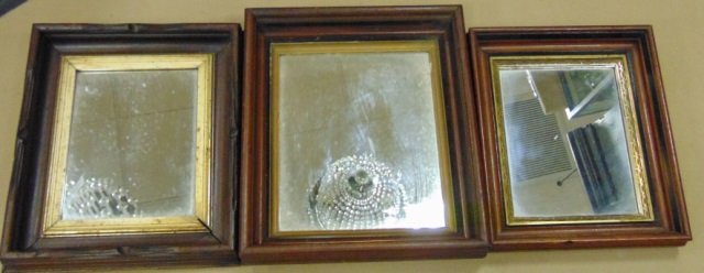 Three 19th C. American Victorian Antique Mirrors: Three 19th C. American Victorian Antique Mirrors. Carved wood frames. Largest measures 16 by 13.75 inches.