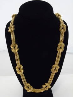 Important Mario Buccellati 18kt Gold Necklace: Important Estate Mario Buccellati 18kt Gold Necklace. Heavy double cord woven 18kt yellow gold necklace, 12 knots. Necklace can be two lengths, as there is an extender. Stamped BUCCELLATI 18kt ITALY.