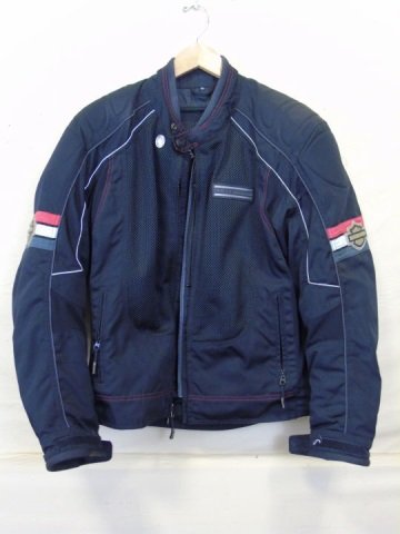 Harley Davidson Nylon Jacket Size MEDIUM: Harley Davidson nylon jacket with perforated front. Zip closure. Protective padded shoulders. 2 inner zip pockets, 2 outer zip pockets.