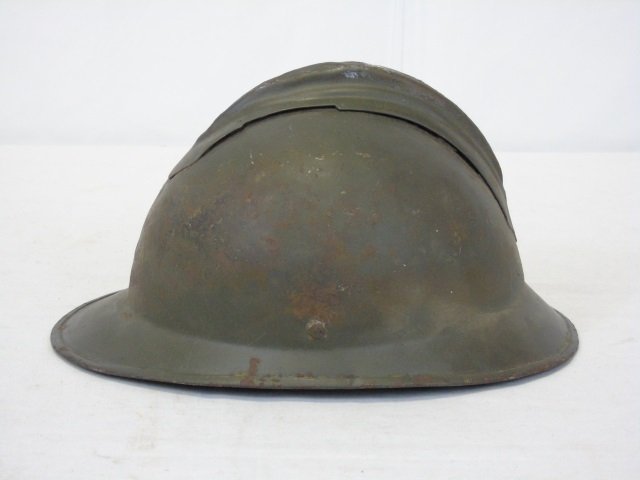 Antique Metal Military War Helmet: Antique metal military war helmet. Leather chin strap. 11" long x 8" W. Nice vintage condition.